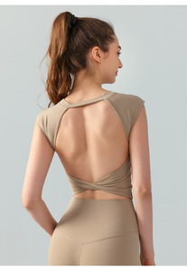 Women Twist Crisscross Open Back Sleeveless Yoga Crop <b>Top</b> Slim Stretch Athletic Tank <b>Top</b> Built in Bra Gym Pilates Workout Shirt - Product Image 3
