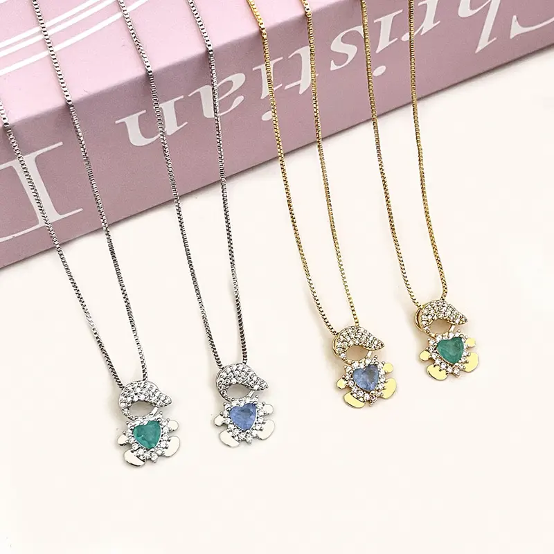 Wuzhou LS Jewelry wholesale fashion heart fusion stone 18K gold boy pendant necklace jewelry
