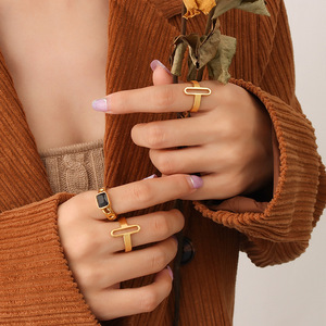 2022 nuevo diseño de moda anillo abierto hueco 18K chapado en oro Acero inoxidable minimalista anillo ajustable para Mujeres Hombres - Product Image 2