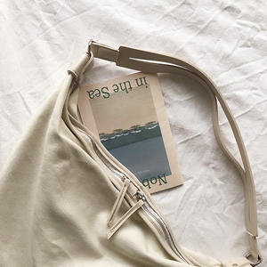 Bolso cruzado de lona para mujer, color blanco roto, cierre con cremallera, bolso de hombro de gran capacidad, verano 2019 - Product Image 3