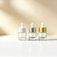 Flacon en verre transparent de 15 ml à paroi épaisse et épaule plate pour sérum capillaire et huile essentielle, avec bouchon doré