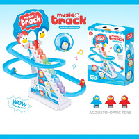 Jouet de course BaoHan en plastique à piles avec canard, dinosaure et pingouin, avec lumières et musique, pour escalade sur les escaliers