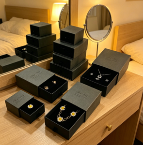 Boîte à bijoux en carton avec tiroir, doublure floquée imprimée, pour bagues, boucles d'oreilles, colliers, emballage personnalisé avec logo, étui de rangement pour bijoux, cadeau - Product Image 3