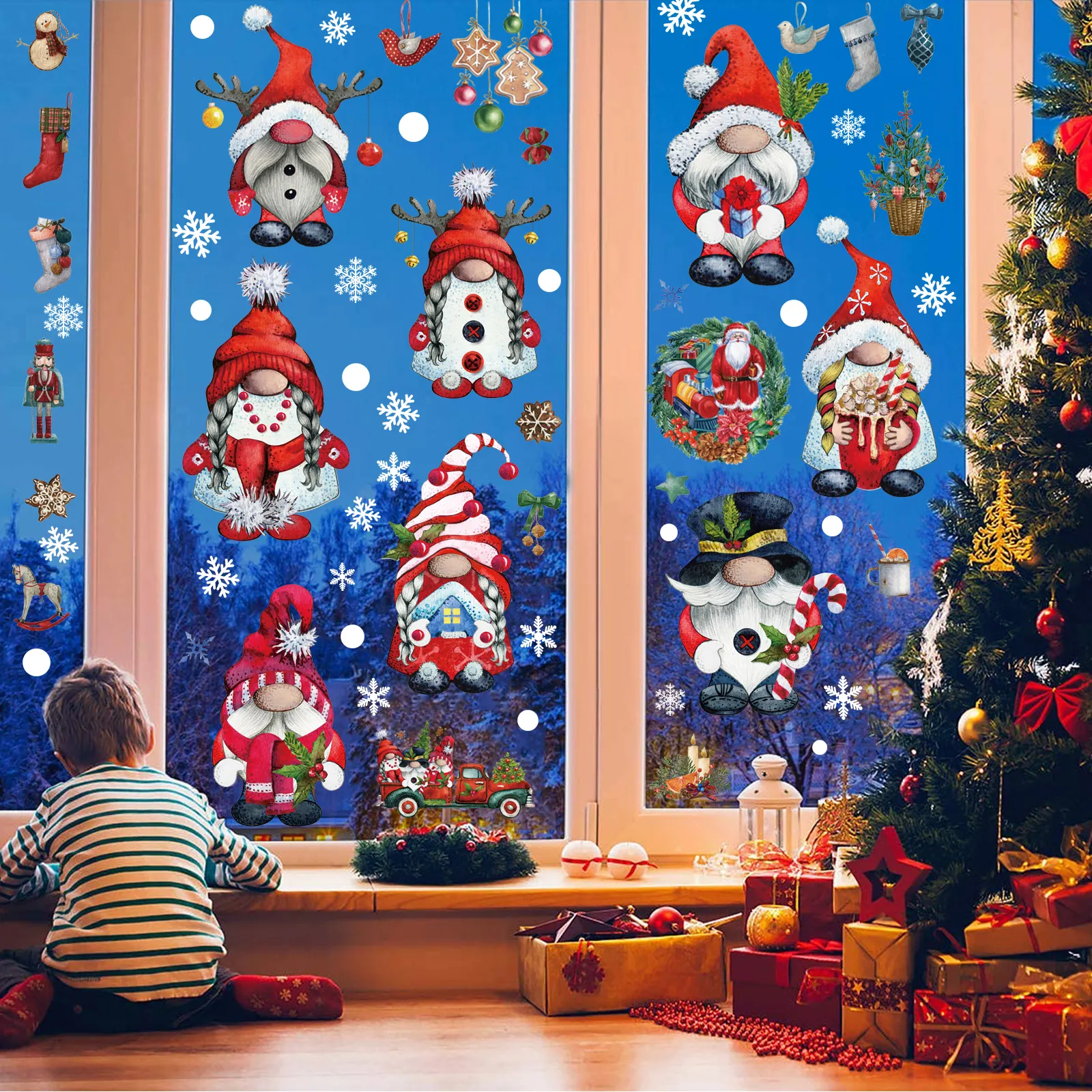 Decorazioni per finestre di natale decalcomanie per finestre Gnome adesivi per finestre di natale decorazioni per le vacanze adesivi natalizi di natale