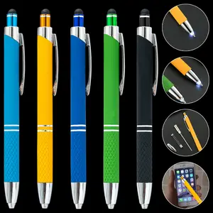 לוגו מותאם אישית עט כדורי מתכת עם אור פנס מואר עט קצה LED עט עט לכתיבה עם ראש מגע