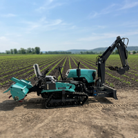 Tracteur chenillé compact multifonctionnel 35 CV style Panda pour petites exploitations agricoles et jardins, avec rétrocaveuse et rotoculteur