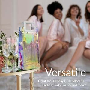 Custom Size Holographic Wine Gift Bags Reusable PVC Clear Large <b>Bottle</b> Tumbler with Handles - Product Image 4