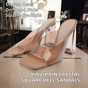 Xinzirain - Sandalias de Tacón Alto con Plataforma y Punta Cuadrada de Cristal y Goma para Verano y Otoño - Product Image 2