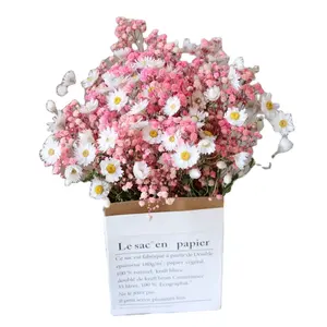 ลูดานนกดอกไม้แห้งโรดสีขาวตกแต่งดอกเบญจมาศสีชมพูดอกไม้ธรรมชาติวัสดุจับคู่ดอกไม้