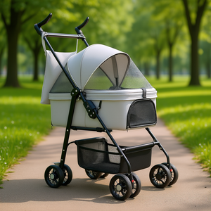 Poussette pliable à 4 roues pour animaux de compagnie avec doublure amovible, panier de rangement et chariot de jogging de voyage pour les soins des chiens et chats, 1 pièce - Product Image 2