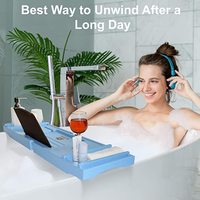 Plateau de bain extensible en bois, support de baignoire en bambou avec porte-verre à vin, plateau pour téléphone portable, organisateur réglable pour salle de bain