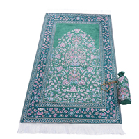 Ensemble cadeau de tapis de prière moderne en soie glacée lavable, avec sac rond, tapis musulman imprimé fabriqué à la machine pour la maison et les voyages