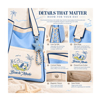 Sac fourre-tout bleu clair avec cordon de serrage latéral, fermeture magnétique, poche avant, poche intérieure zippée pour femme, idéal pour le campus et les week-ends