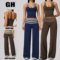 GH Nouveau Ensemble Deux Pièces Grande Taille pour Femme : Débardeur Halter Double Couche et Pantalon Large à Pois, Tenue de Sport et Yoga