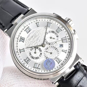 Relojes Mecánicos de Lujo para Hombre, con Cronógrafo, Visualización de Fecha y Día, Cristal de Zafiro, Caja Plateada, Esfera Blanca con Diseño de Olas - Product Image 2
