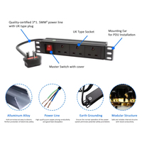 Bloc de distribution d'alimentation (PDU) 3 voies pour montage en rack, avec interrupteur, boîtier en alliage d'aluminium, pour serveur de bureau