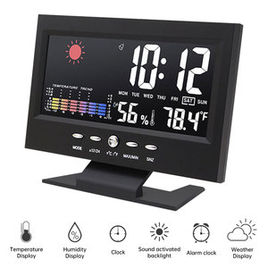 <b>Digital</b> Alarm <b>Clock</b> Multifunction Weather Station Time Temperature Humidity Display <b>Clock</b> with Sound Control for Indoor Outdoor - Product Image 5
