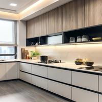 Ensemble complet d'armoires de cuisine sur mesure, comptoir à hauteur personnalisée, finition anti-décoloration pour la construction de cuisines neuves dans des maisons résidentielles