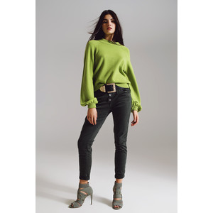 Jeans Skinny con Bottoni Visibili in Verde Militare - Product Image 2