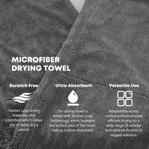 Paño de microfibra de limpieza multiusos para coche, toalla de secado con detalles grises, absorbente de agua alta, toalla para coche, Herramientas de limpieza para coche - Product Image 4