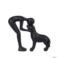 Statue de chien et de son propriétaire en résine faite à la main, sculpture de chien mignonne, articles de décoration intérieure, sculptures et figurines, décoration de la maison, cadeau