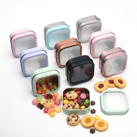 Boîte à biscuits carrée personnalisée de qualité alimentaire avec fenêtre transparente, grandes boîtes métalliques pour l'emballage des biscuits, pour le stockage du thé, des gâteaux, des cadeaux