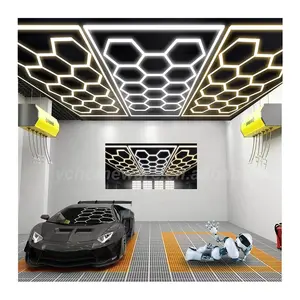 Hexagrid Led Garage Light 110v-220v Honeycomb Hexagon Detailing Light Work Light Ceiling Lamp For Car Workshop