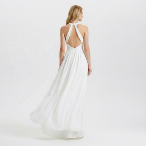 Vestido <span class=keywords><strong>Nina</strong></span> OEM ODM de Gasa Blanca Etérea con Cuello Halter, Maxi, Sin Espalda, Corte A y Lazo para Invitadas de Boda y Damas de Honor - Product Image 3