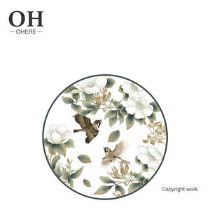 Plaque de céramique ronde nordique de haute qualité, assiettes vertes en porcelaine oiseau forêt, assiettes de restaurant décoration - Product Image 4