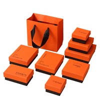 Boîte à bijoux en carton avec logo, support pour collier et boucles d'oreilles, couleur orange vert dopamine, vente en gros