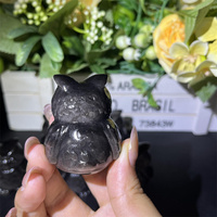 Artisanat en Cristal Naturel : Hibou en Obsidienne de 5 cm, Sculpture Animale en Pierre Précieuse, Oiseau en Obsidienne Argentée pour Décoration Intérieure