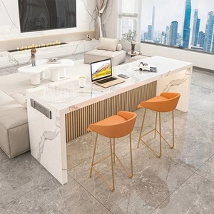 Mesa de <span class=keywords><strong>Bar</strong></span> Rectangular con Superficie de Piedra Estilo Crema, Diseño Moderno Minimalista, Multifuncional, para 4-8 Personas, para Sala de Estar - Product Image 1