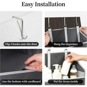 Organisateur suspendu au-dessus de la porte, 5 poches, 10 poches latérales en maille, support de rangement suspendu, gris foncé, pour montage mural derrière la porte - Product Image 4