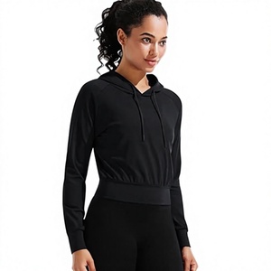 Women's <b>Black</b> Hooded Pullover Sweatshirt <b>Long</b> <b>Sleeve</b> Solid Knitted Breathable Autumn Wear - Product Image 1