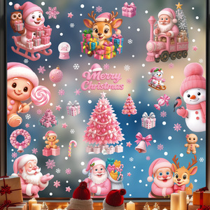 Joyeux Adorable statique rose noël décoratif verre bonhomme <span class=keywords><strong>de</strong></span> neige père noël cerf neige autocollants maison salon fenêtre décor - Product Image 5