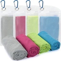 Lot de 4 serviettes rafraîchissantes (40x12 po) - Motif à carreaux, microfibre douce et respirante pour la salle de sport, la course à pied et les activités de plein air
