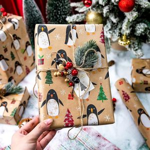 MAYPLUSS Christmas Wrapping Paper Roll 17in X 33ft Kraft Paper Cute Penguin Tree Pattern Gift <b>Wrap</b> for Holiday Season - Product Image 3