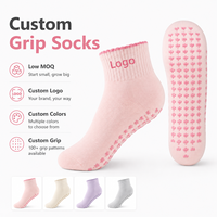 Chaussettes antidérapantes à revers festonné et nœud, semelle intégrale, en coton respirant et écologique, pour yoga et pilates, vente en gros OEM à bas prix