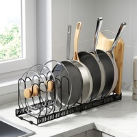 Organisateur de casseroles et poêles réglable, base extensible, en acier au carbone robuste, support pour ustensiles de cuisine pour armoire, garde-manger, sous l'évier