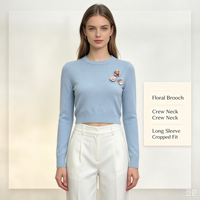 Pull tricoté décontracté à manches longues de couleur bleue, avec écusson brodé, de haute qualité, personnalisé, OEM & ODM, collection automne