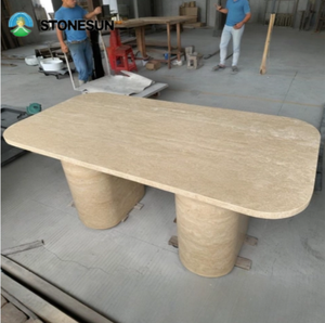 StoneSunカスタマイズ可能なフルートスクエア大理石トラバーチンダイニングテーブル天然石キッチンとリビングルーム用家具 - Product Image 6