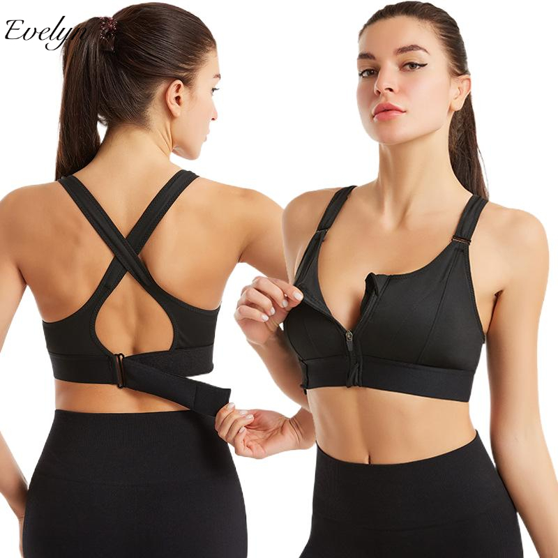 EVELYN OEM ODM Adjustable Front Zipper Shockproof Wireless Sports Bra for Women-Spandex/Polyester Material Sports Bra