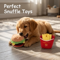 Jouets à mâcher pour chiens en forme de nourriture, personnalisés OEM, durables, écologiques, saveur poulet, en peluche, en vrac, ensemble de hamburgers, frites et pizzas qui couinent