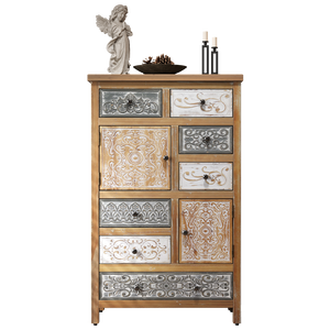 Vintage Tall Wooden Accent Cabinet 7 <b>Drawers</b> 2 Doors Rustic Multicolor Carved <b>Storage</b> Chest for Living Room Bedroom - Product Image 6