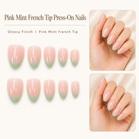 Y97 Kaixin Faux ongles à presser vert menthe French Manucure, courts, forme amande arrondie, base rose nude, Nail Art