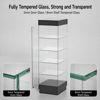 Vitrine d'exposition sans cadre en verre trempé, éclairage LED, verrouillable, taille personnalisée, vision complète, pour bijouterie et cosmétiques, directement de l'usine