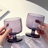 Verres à pied courts transparents personnalisés de couleur violette, fournitures de fête, gobelets élégants pour boissons, verres à vin