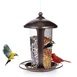 Alimentador de pássaros animal suspenso com 2 tubos, semente de pássaros para alimentadores de pássaros selvagens externos