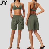 Ensemble de yoga 2 pièces pour femme, dos croisé, taille haute, effet ventre plat, anti-humidité, rembourré, en 78% nylon et 22% élasthanne brossé, avec logo personnalisé OEM
