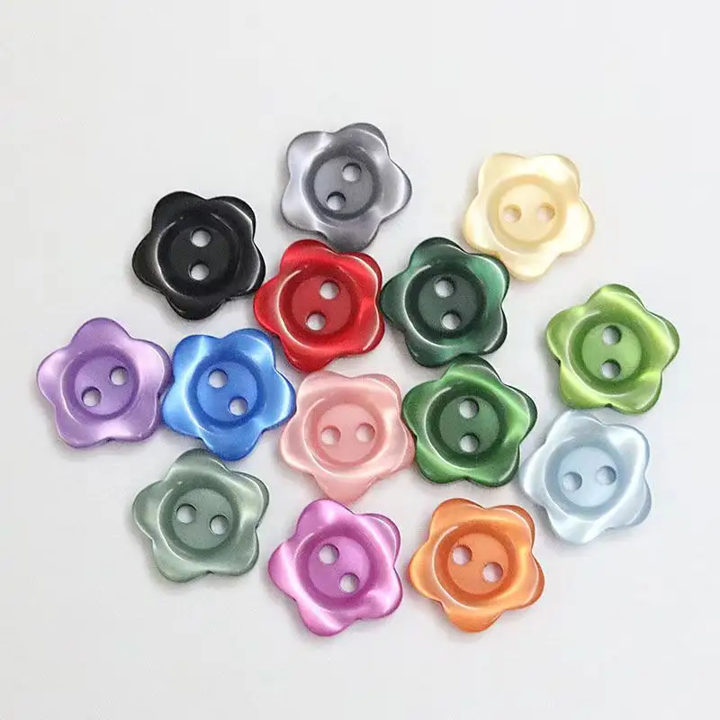 Botones coloridos en forma de flor y Perla para bebés, camisa de resina de poliéster y plástico para niños